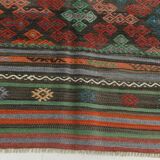 6x9 Blue & Green Striped Kilim Rug, 180x271Cm