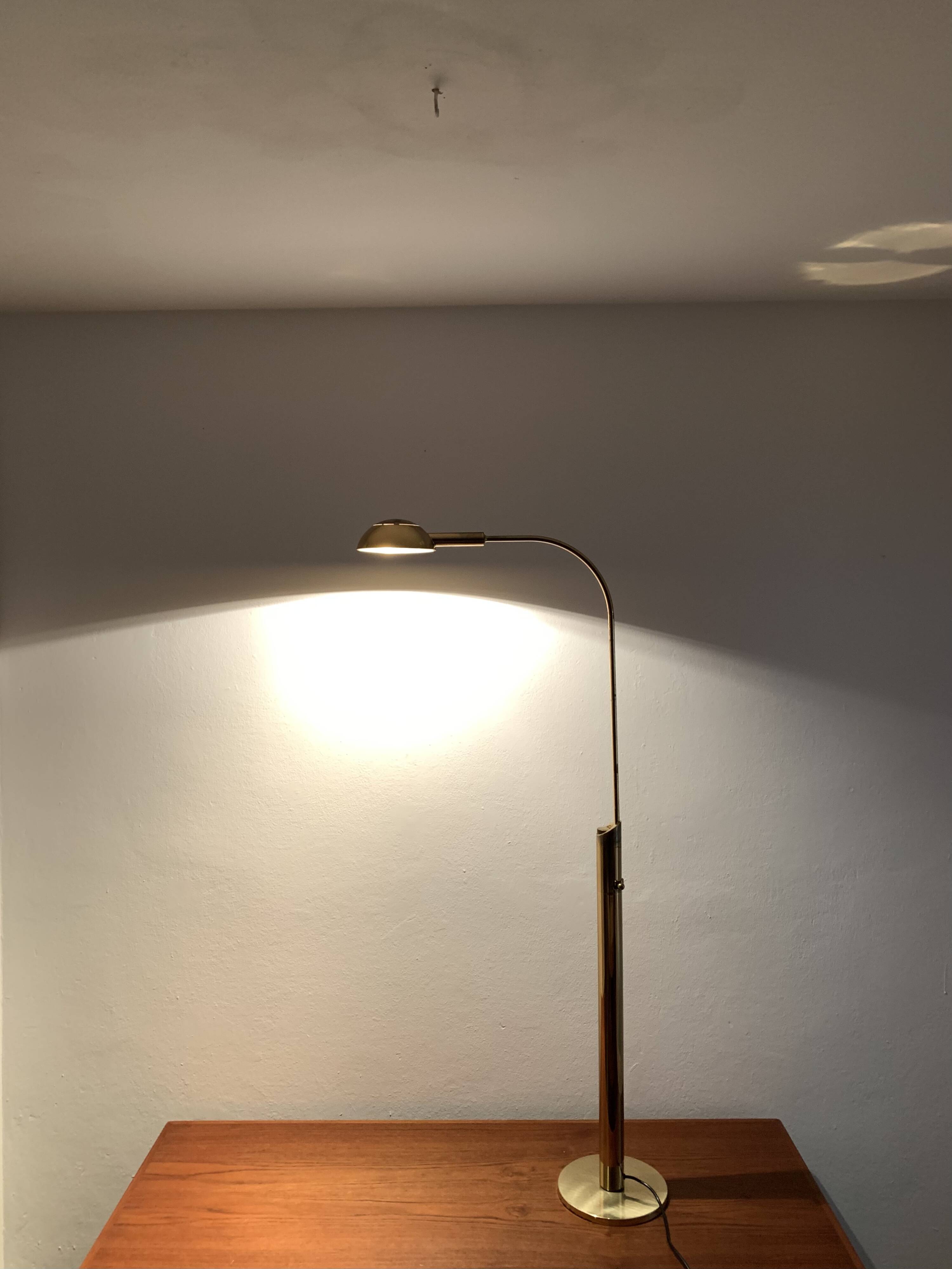 Adjustable 1970s Brass Floor Lamp by Florian Schulz