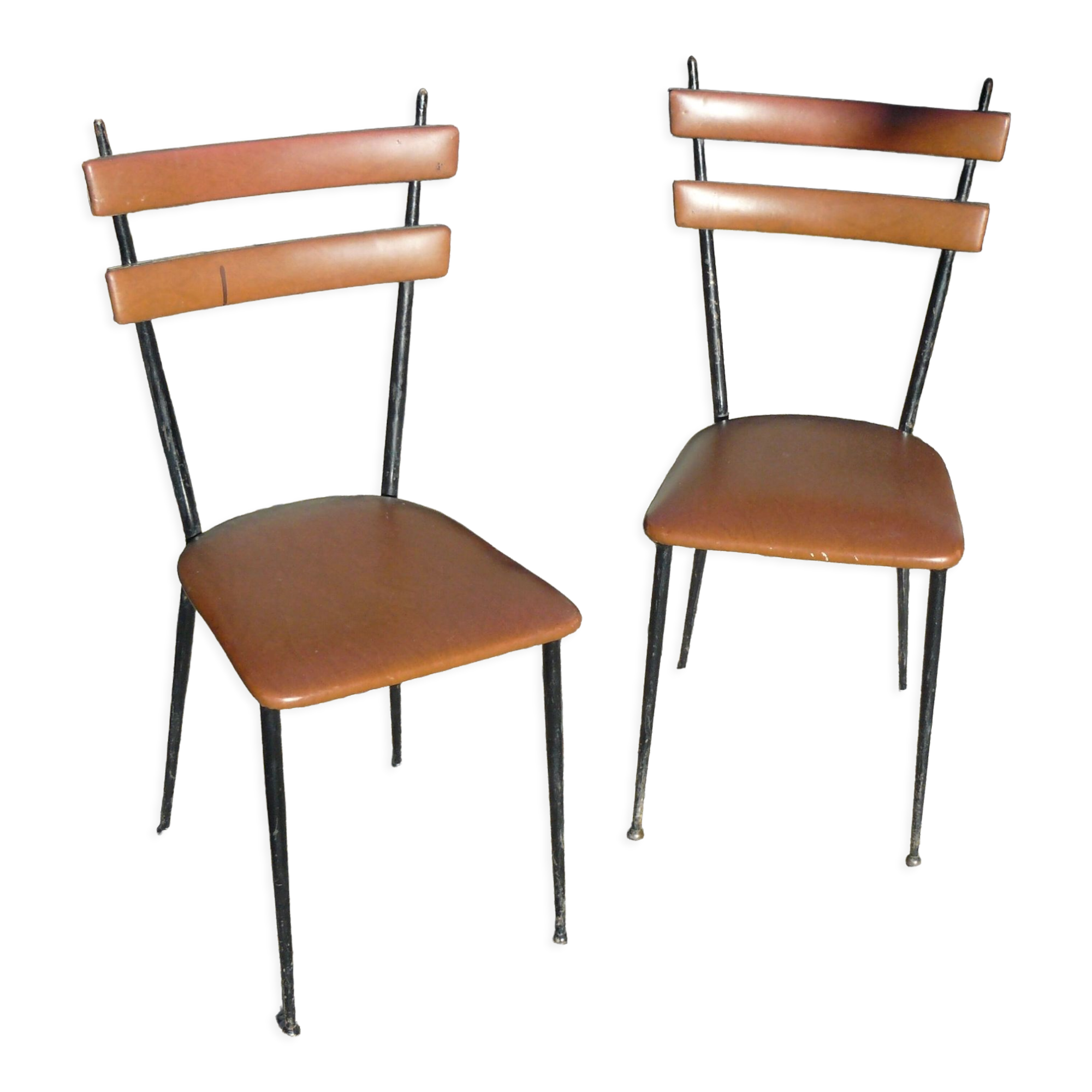 Pair of metal and imitation leather chairs 1950