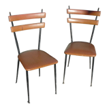 Pair of metal and imitation leather chairs 1950
