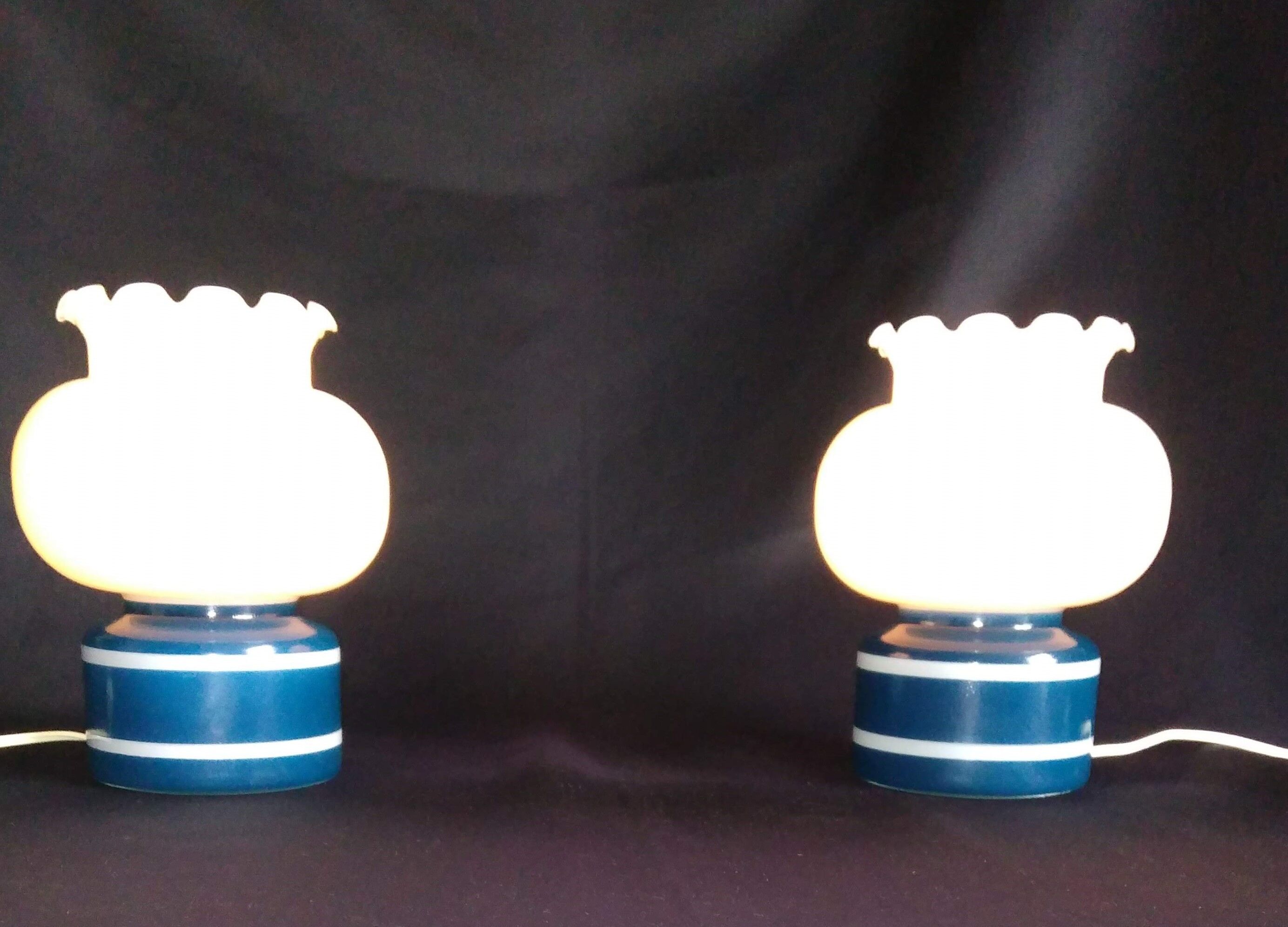 Pair of duck blue and white opaline lamps