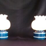 Pair of duck blue and white opaline lamps
