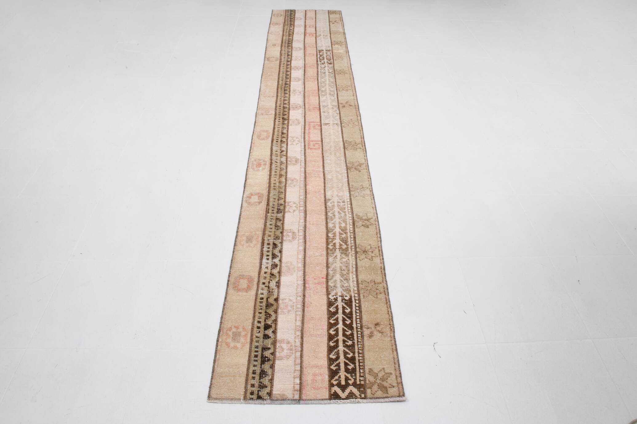 Pale Red Brown Hallway Vintage Runner Rug, 63x356Cm