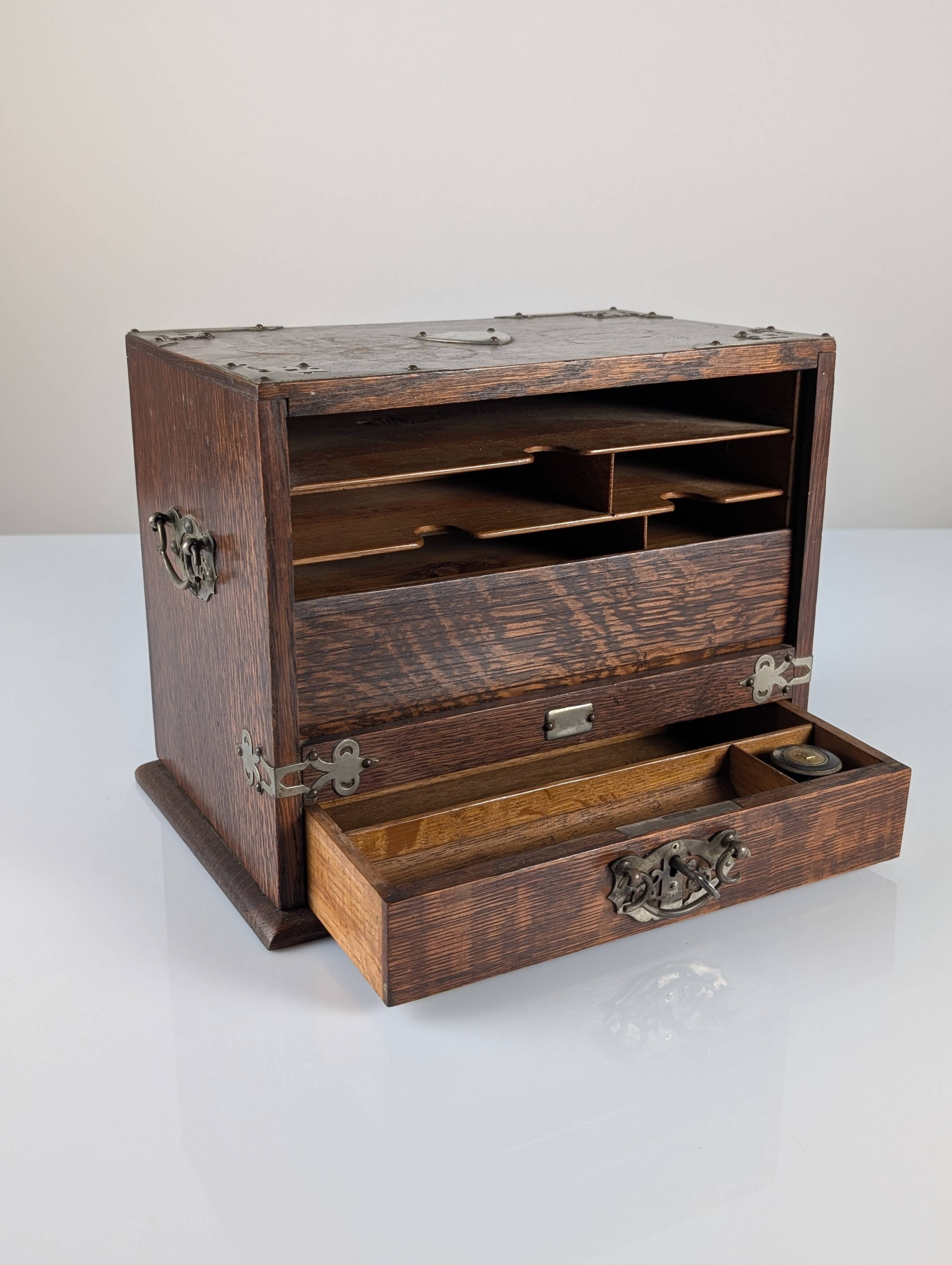 Victorian Oak Writing Cabinet with Automatic Tambour, 19th Century