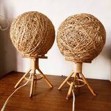 Pair of bedside lamps in rope and rattan