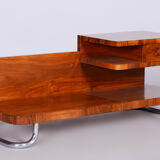 Restored art deco pedestal, walnut, chrome, Mücke - Melder, Czechia, 1930s