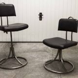 Pair of French Army telegraph operator's swivel chairs, new leather