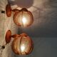 Pair of wooden wood straw wall sconce lamps rustic vintage France
