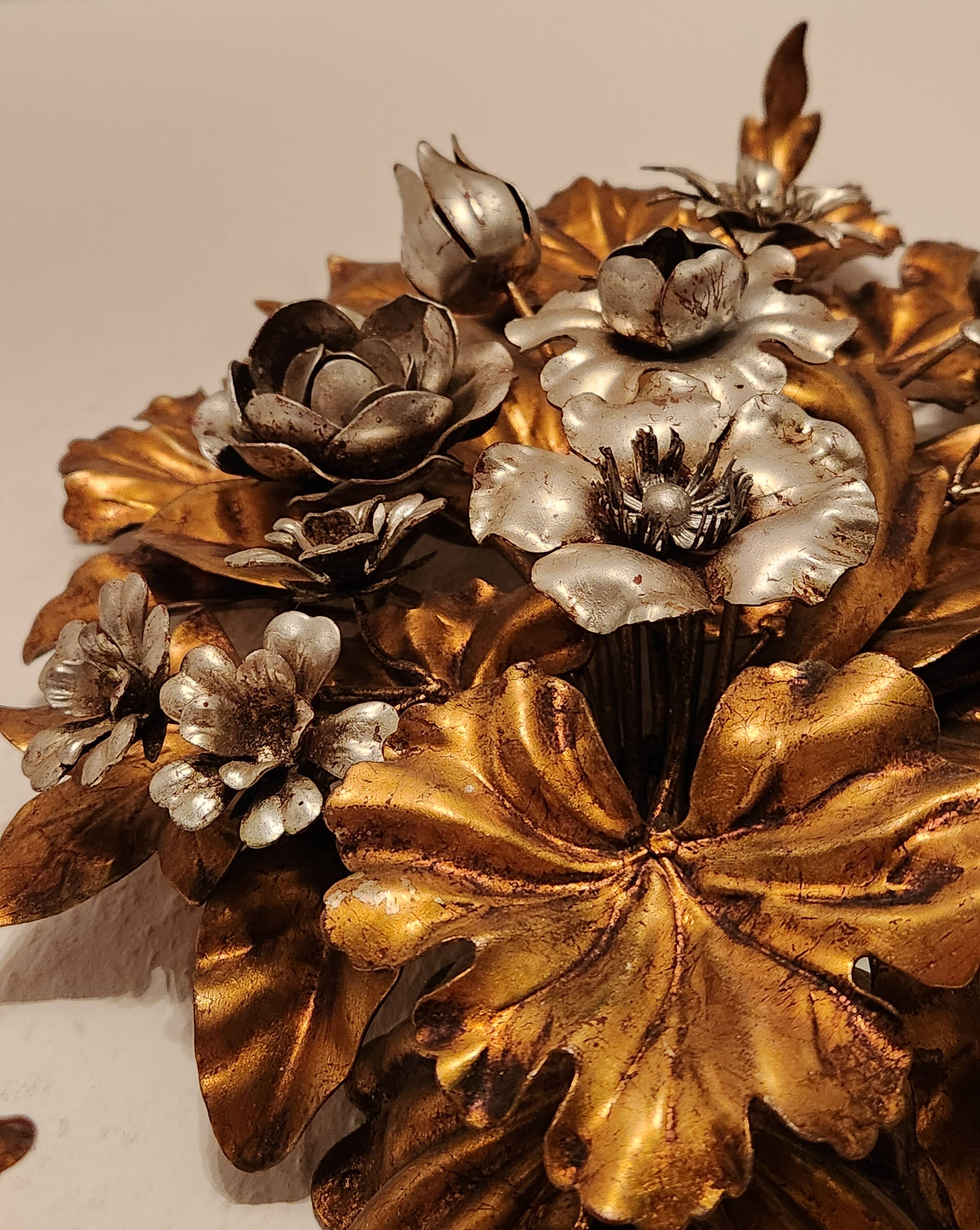 Hand-forged gilded silver-plated candle wall lamps by S. Salvadori