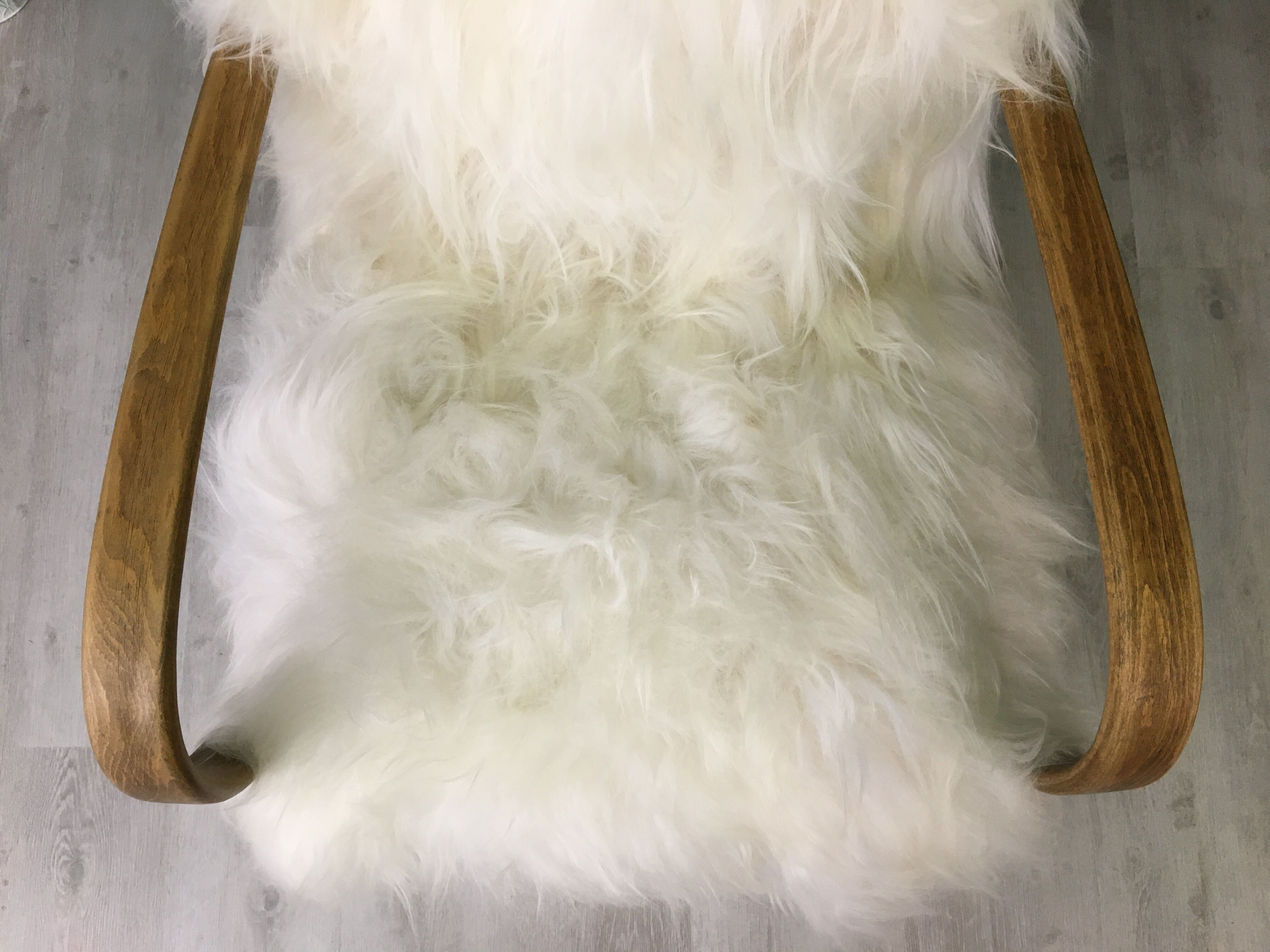 White fluffy sheepskin bentwood armchair halabala