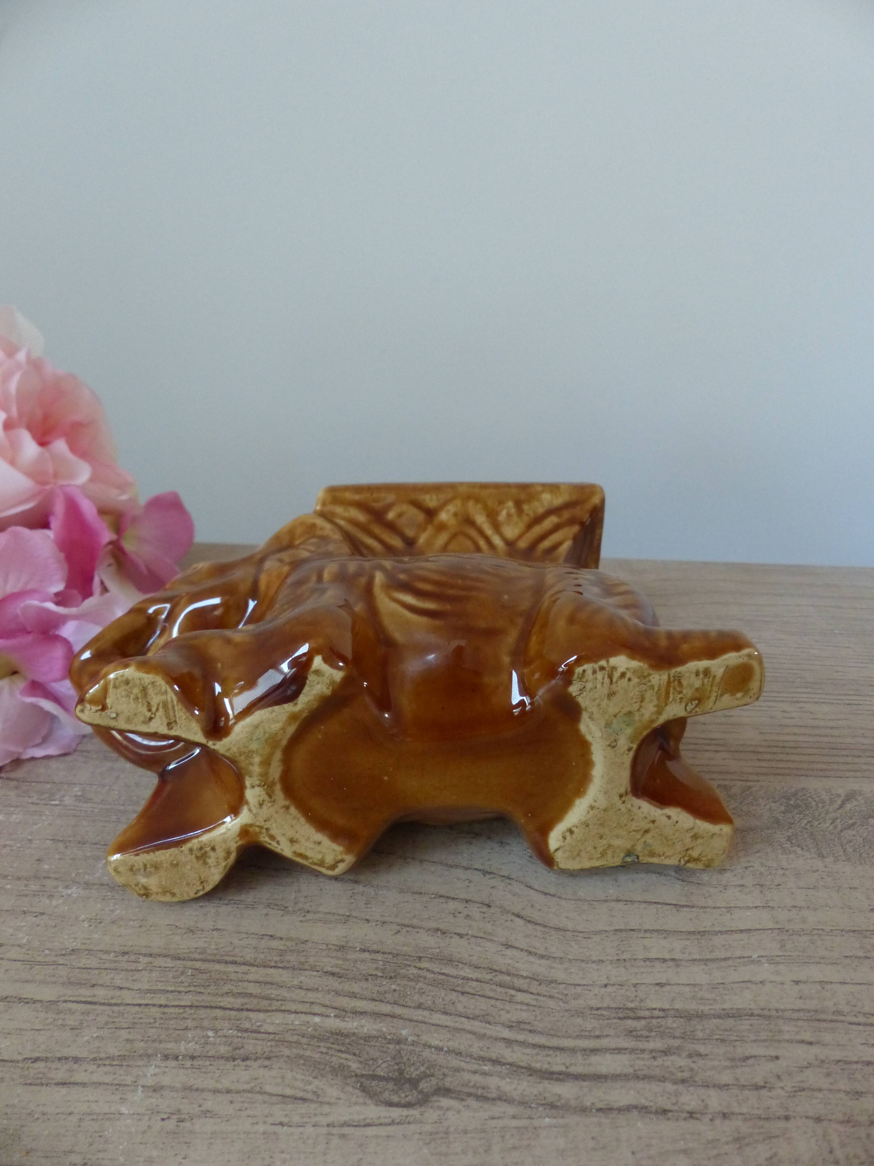 Antique brown ceramic elephant ashtray