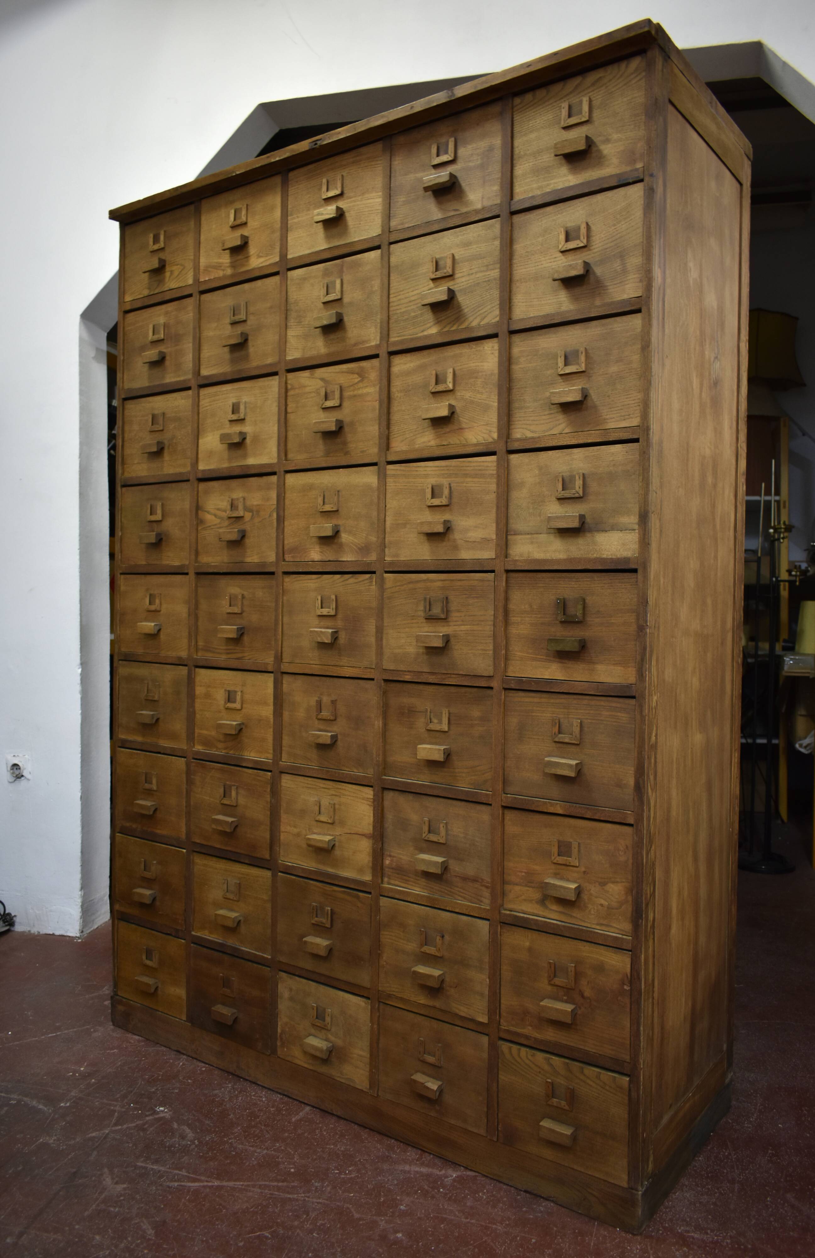 Mid century wooden apothecary drawers, 1940s, 50s