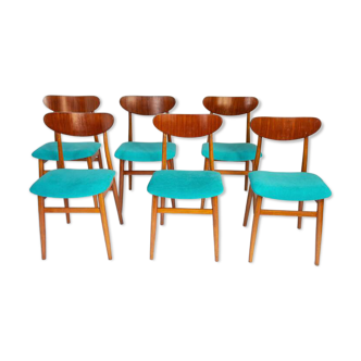 Blue wooden dining chairs, Italy 1950s