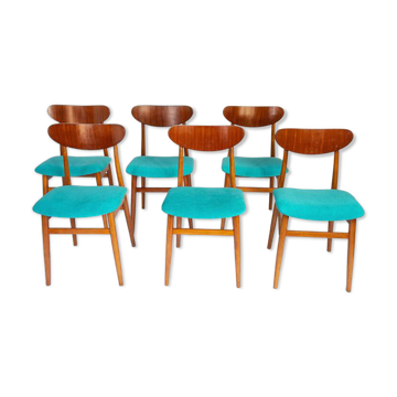Blue wooden dining chairs, Italy 1950s