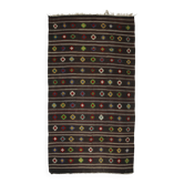 Tapis Kilim turc Yuruk vintage à décor géométriques noirs et colorés