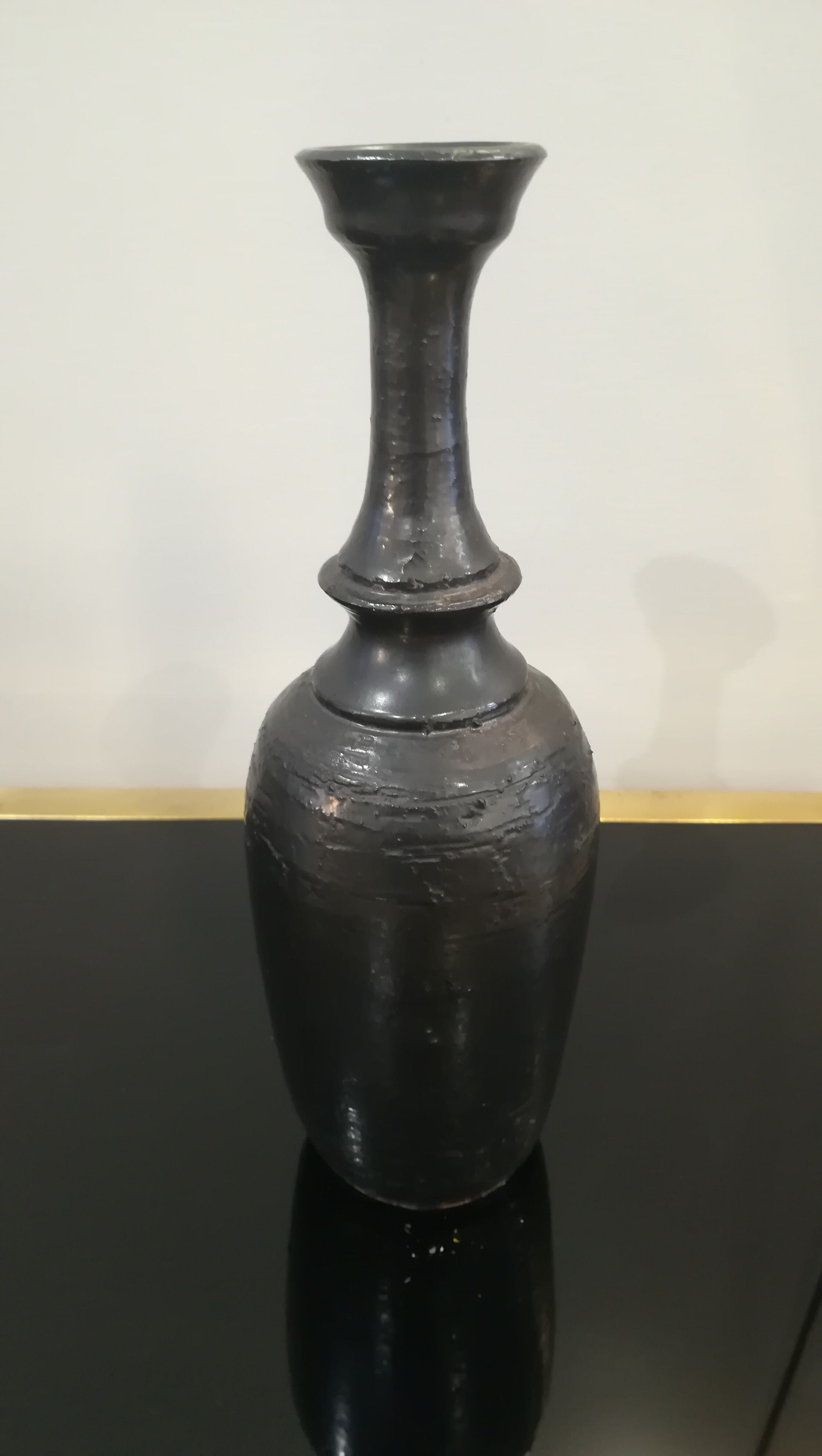 Vase of black enamelled terracotta, signed Jean Marais