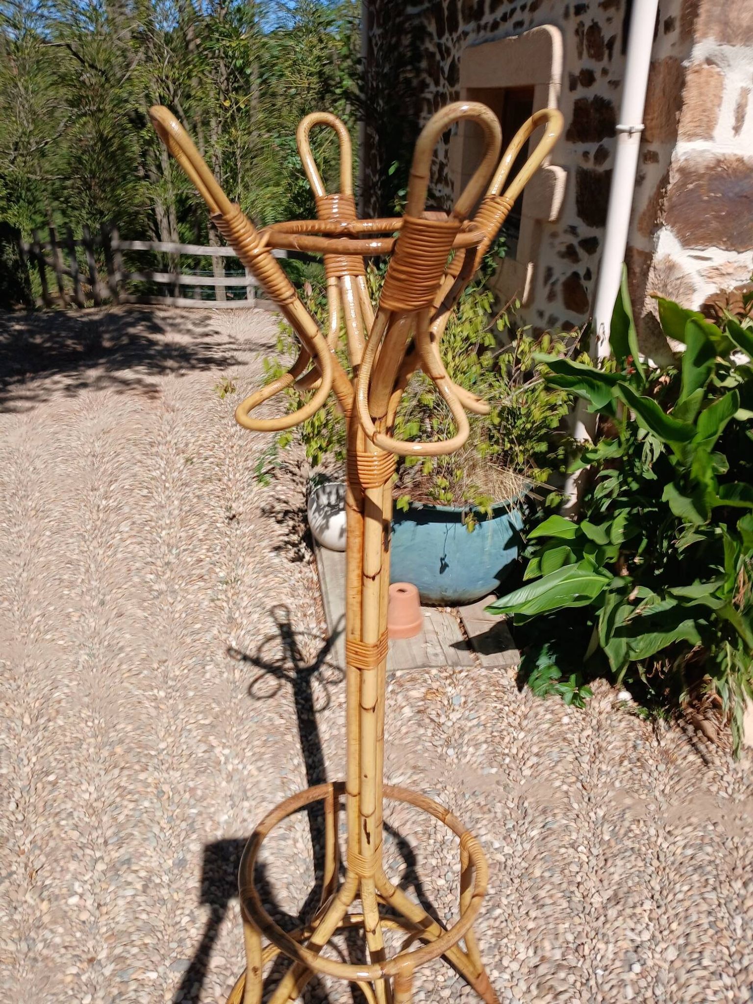Vintage coat rack in bamboo and rattan