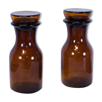 Set de 2 jars "apothecary" vintage amber glass Dash