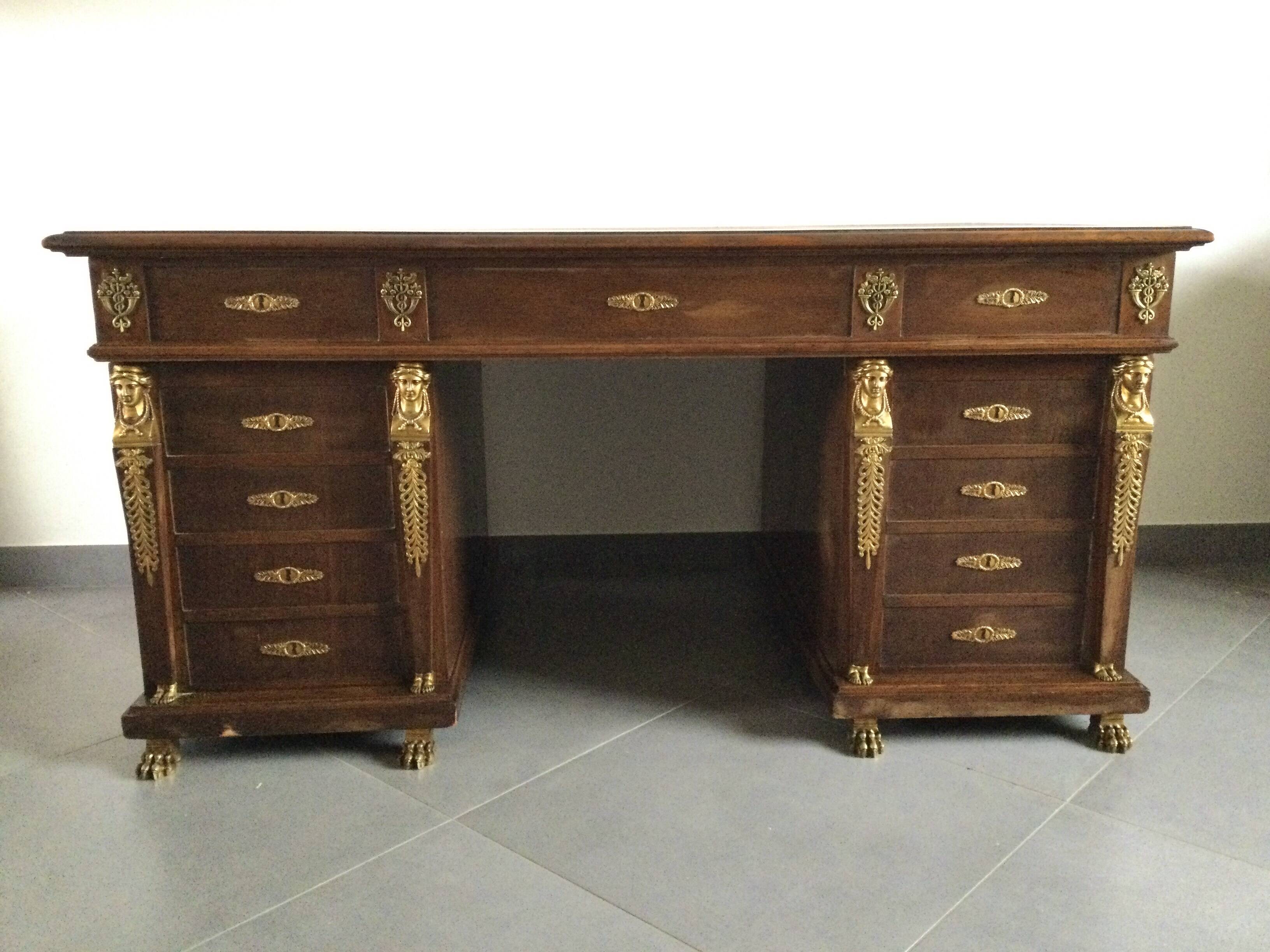 Empire desk with mahogany and oak pedestals