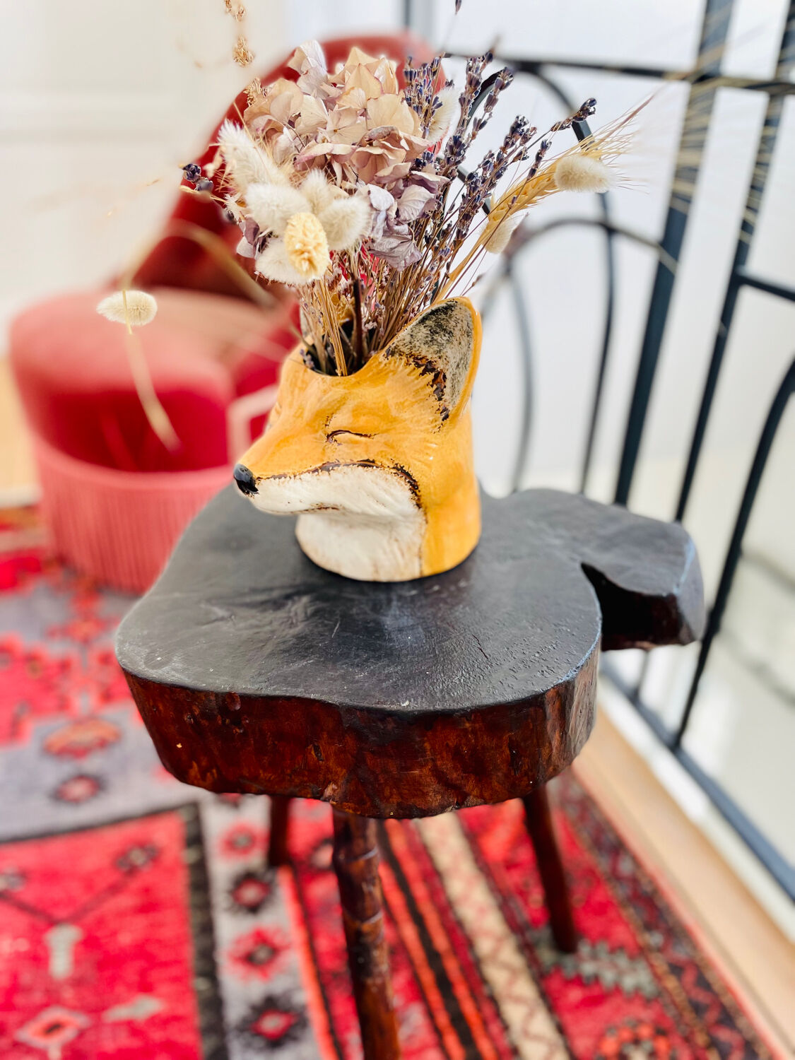 Rough wood tripod stool ethnic style