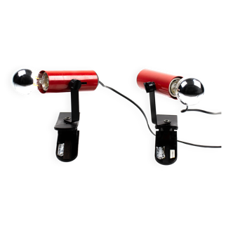 Pair of vintage red clamp spotlights from the 70s