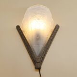 French Art Deco wall scone with frosted molded-pressed glass shade, 1920s