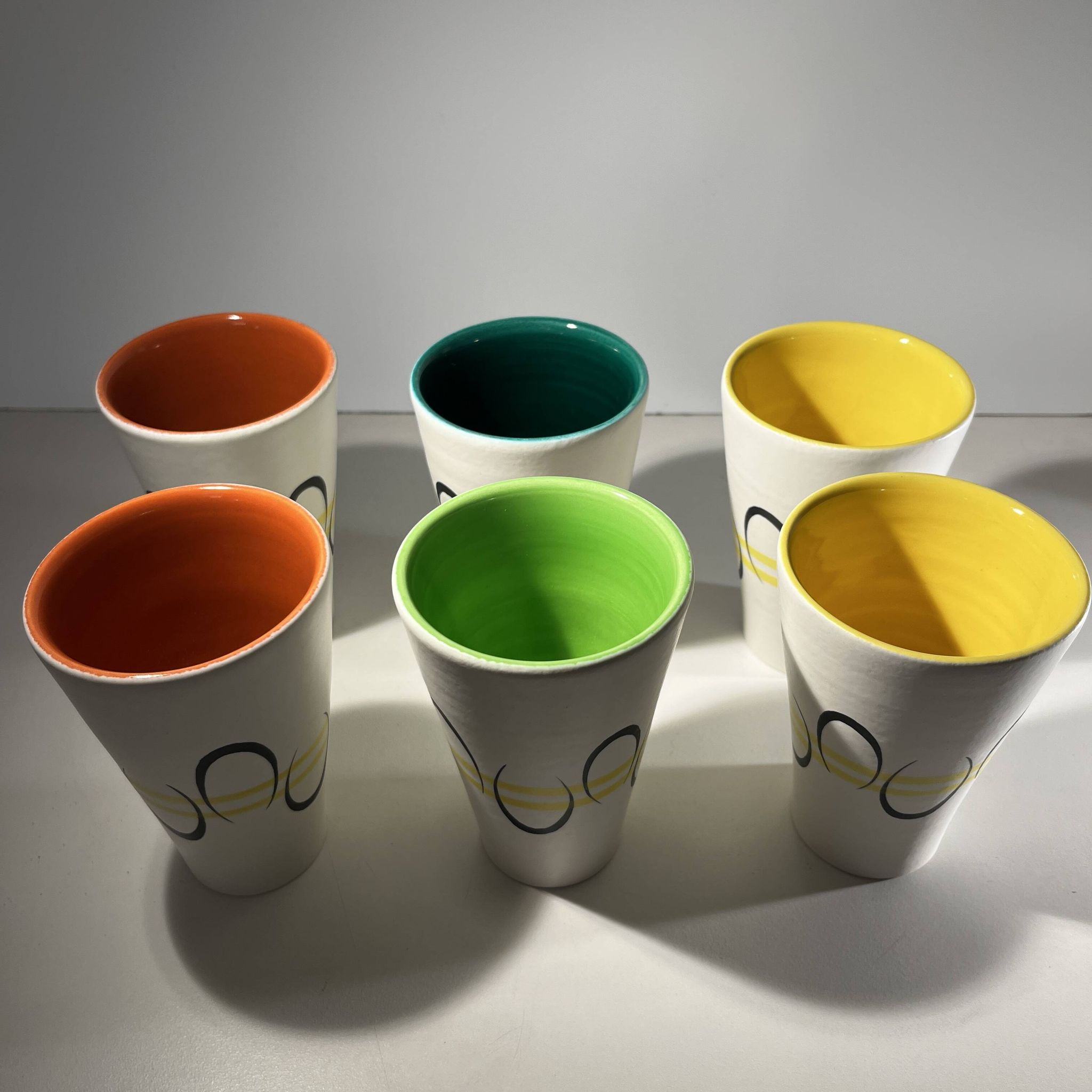 Andre baud for vallauris, ceramic jug and 6 glasses set, ca 1960