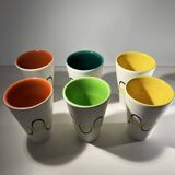 Andre baud for vallauris, ceramic jug and 6 glasses set, ca 1960