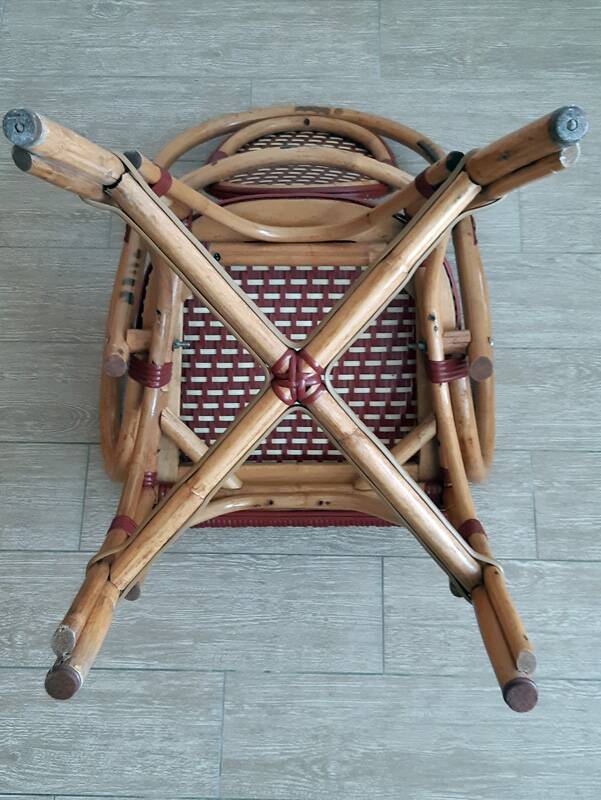 Vintage Parisian bistro armchair in rattan/bamboo and woven nylon.