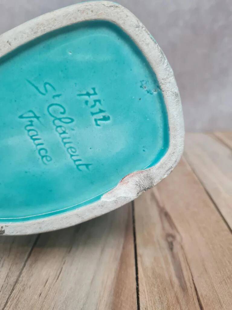 Vintage turquoise ceramic pitcher St-Clément model Aigle.