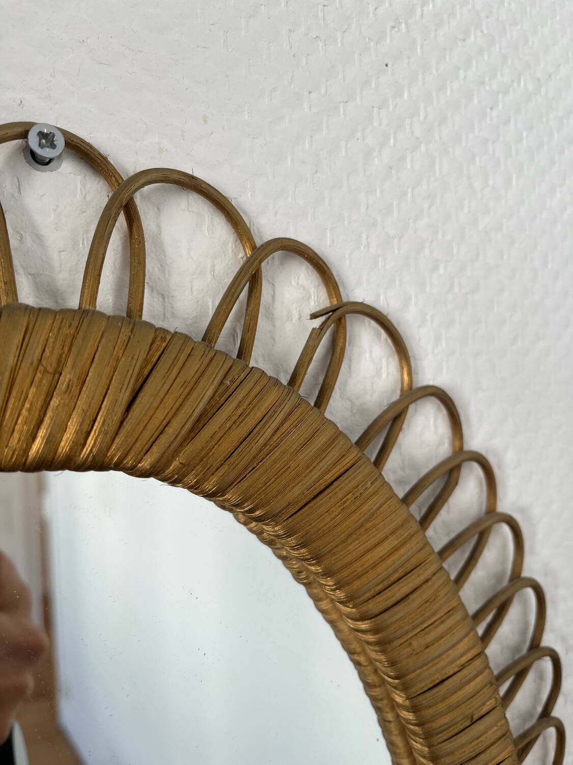 Miroir rotin doré vintage