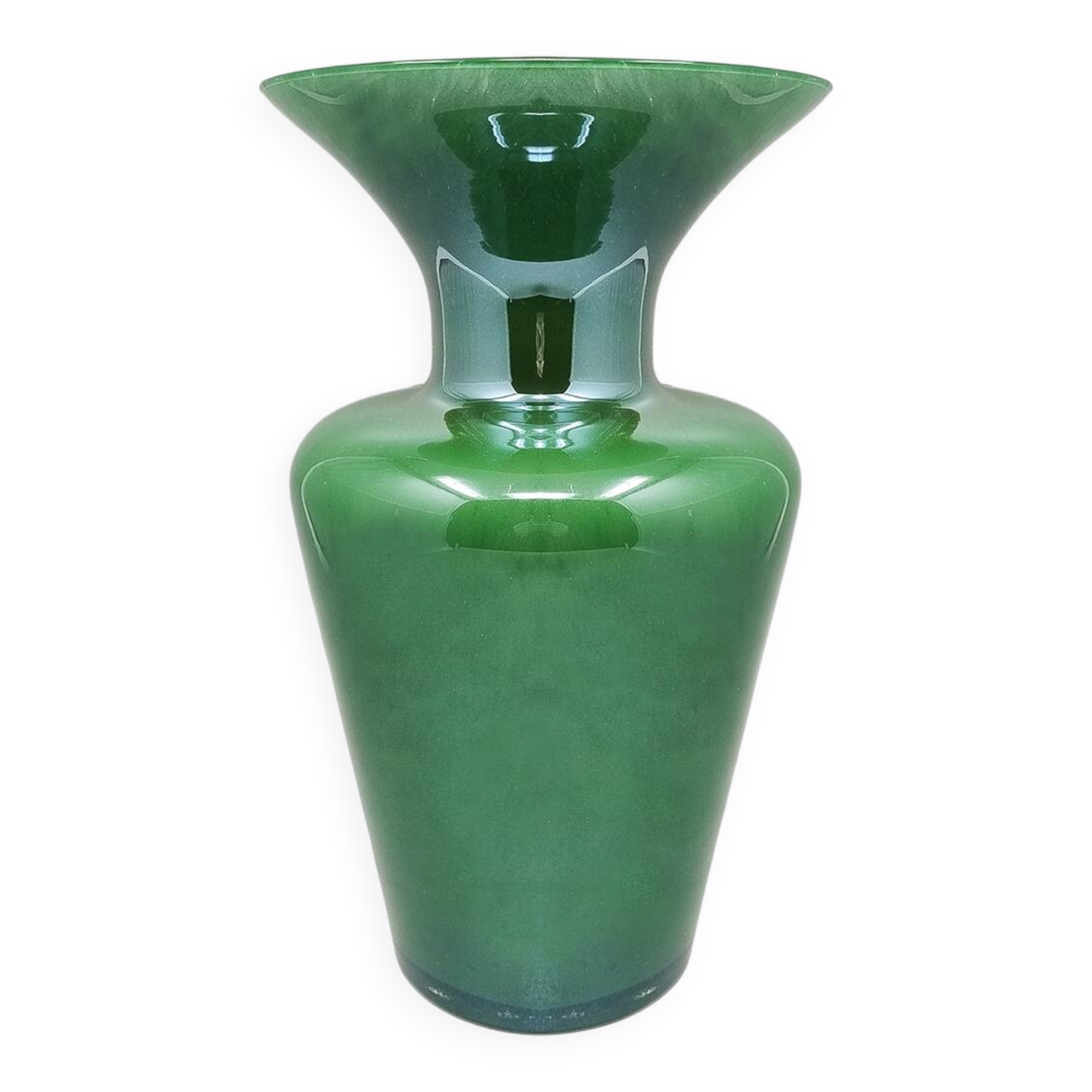 Vase fait à la main en verre de Murano vert par Maestro del Vetro, années 1970