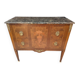 Louis XVI style commode in marquetry