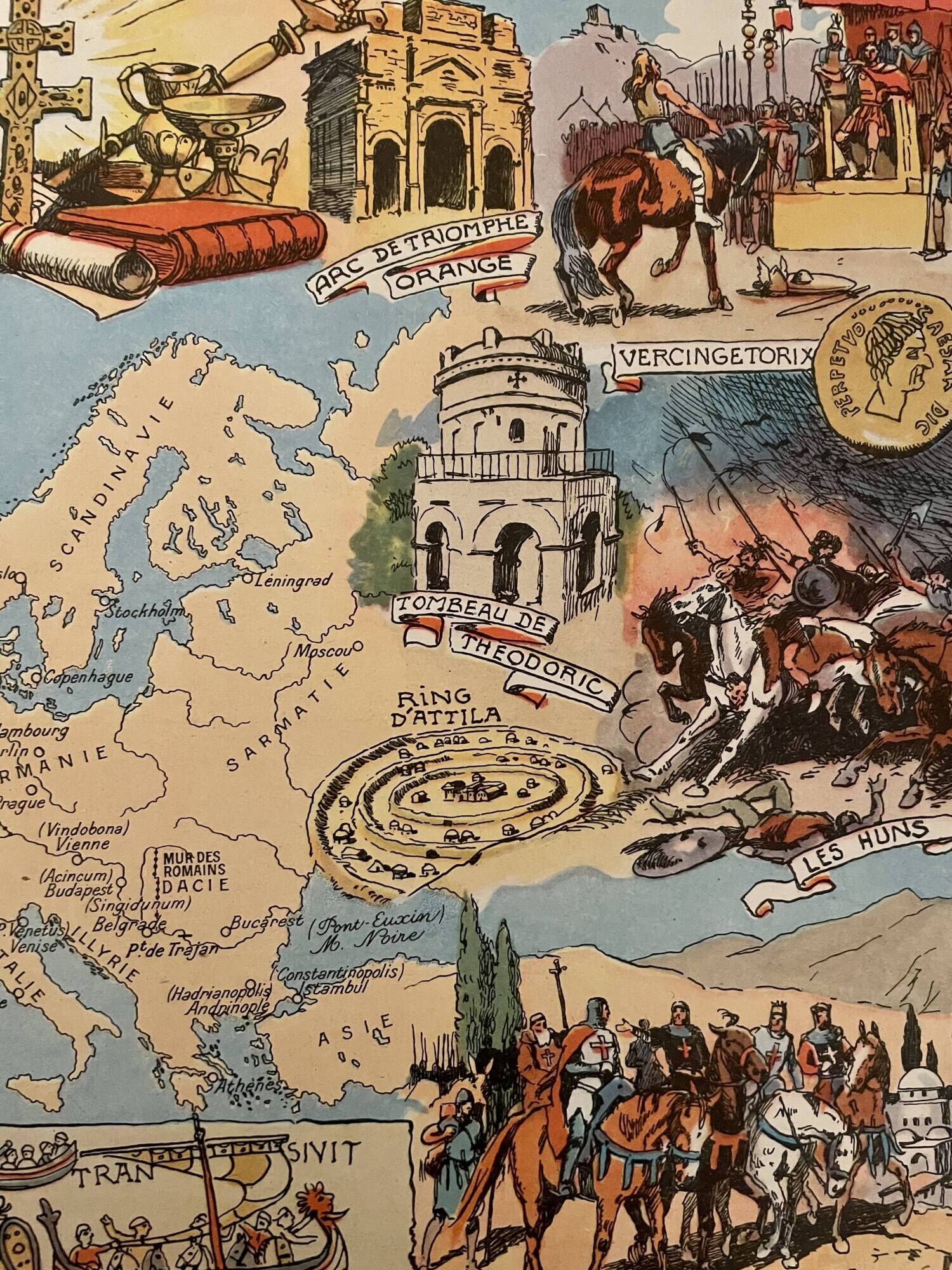 Old illustrated map of Europe from 1948 - JP Pinchon