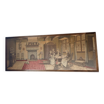 Large framed wall tapestry – Antique interior scene