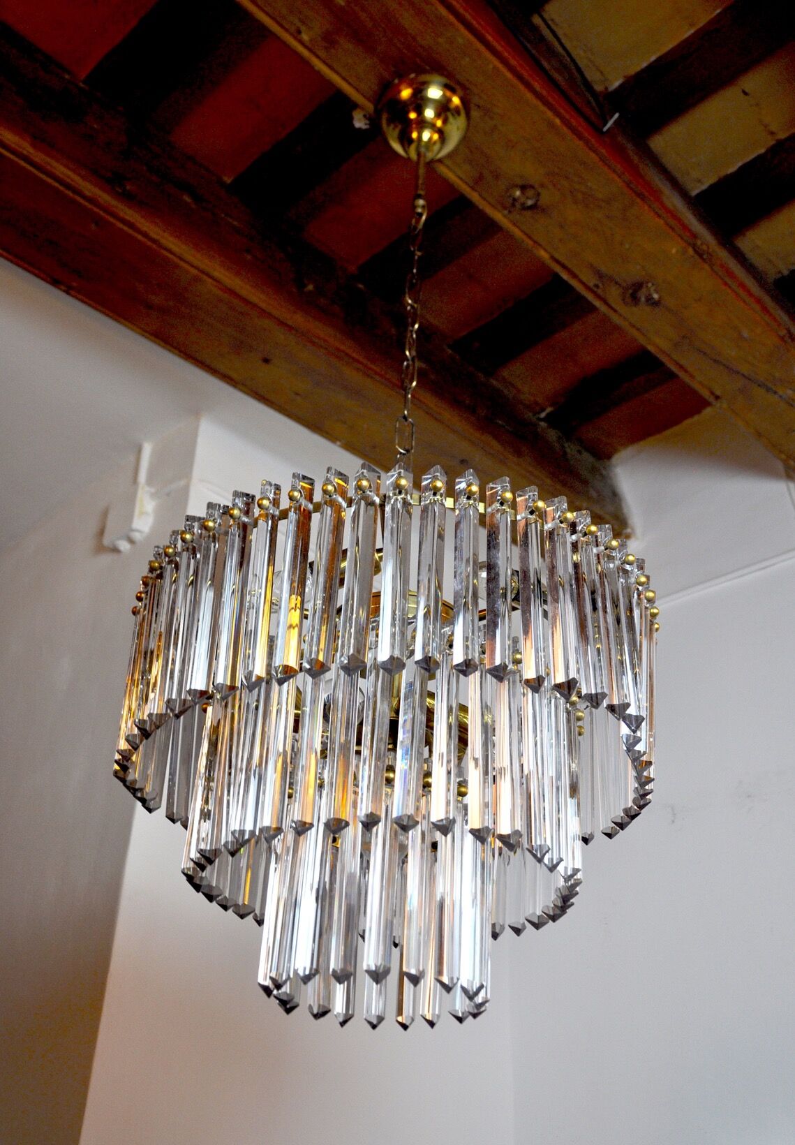 Chandelier Murano iridescent glass Venini, 3 levels, Italy, 1960