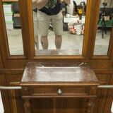 Vestiaire Napoléon III en noyer fin 19e, 3 miroirs, marbre, 8 patères