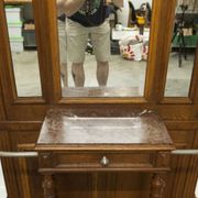 Napoleon III style walnut wardrobe, late 19th century, 3 mirrors, marble top, 8 coat hooks