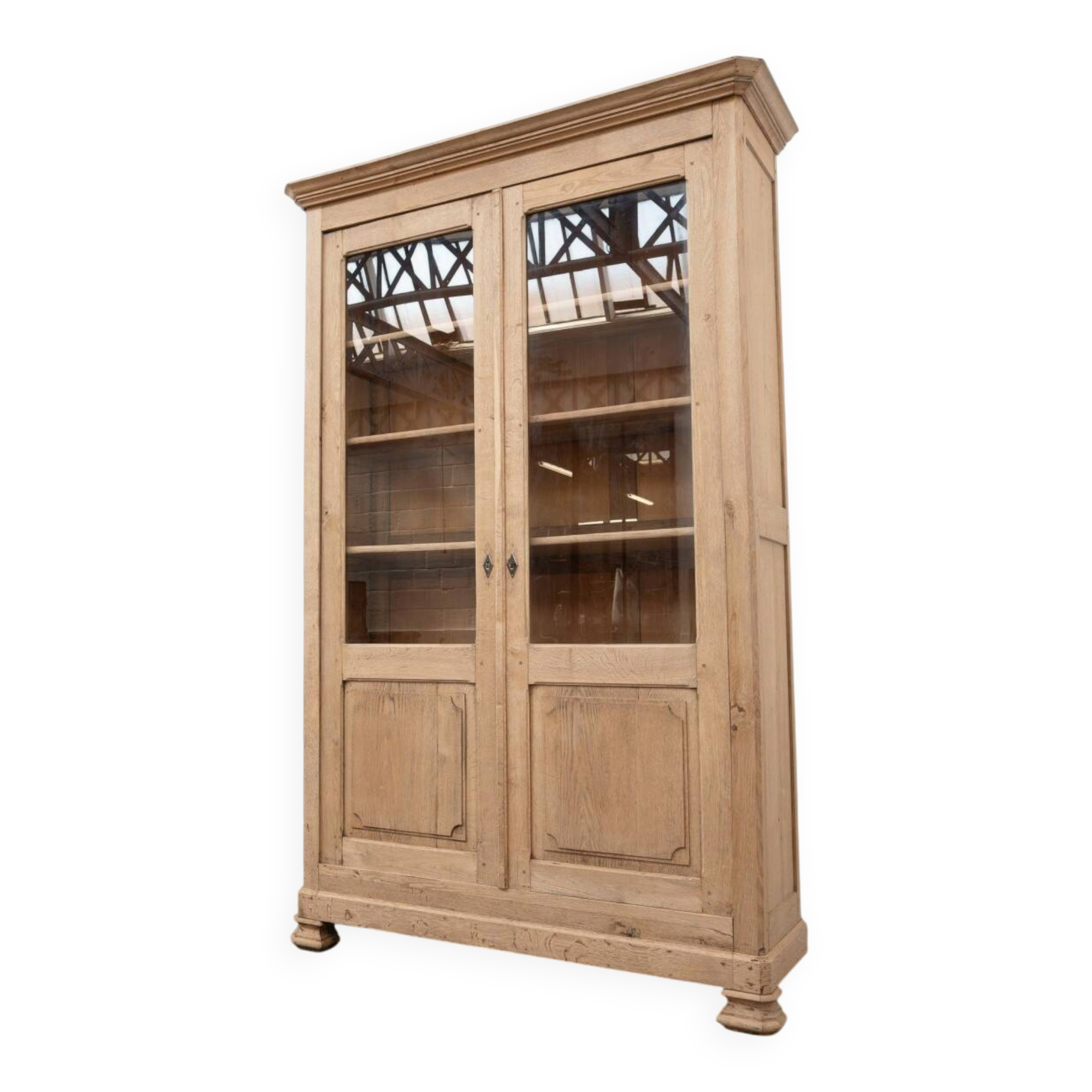 Large glass-fronted oak library – 19th century