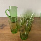 Service d'orangeade vintage en verre vert