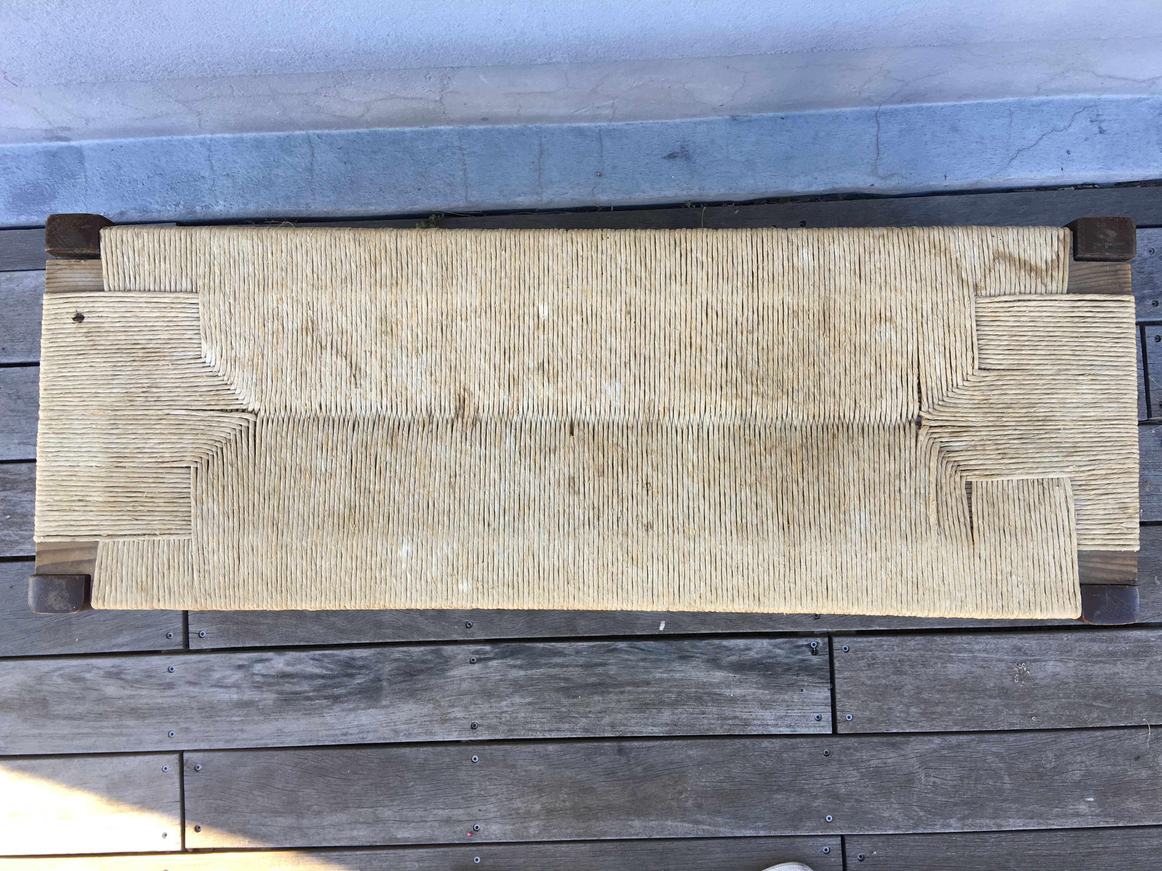 Vintage wooden and straw bench