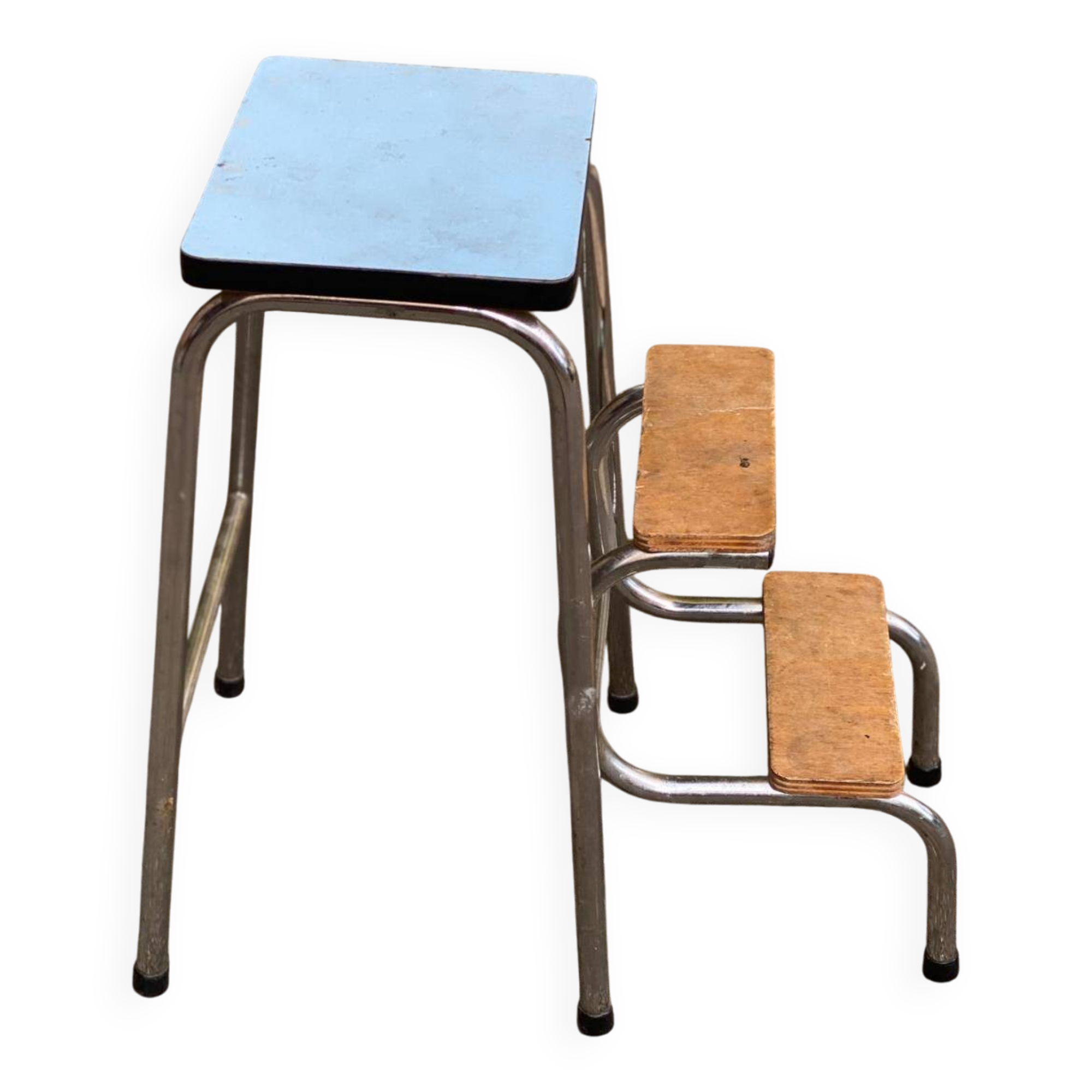 Tabouret escabeau pliable en formica bleu