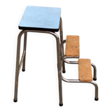 Tabouret escabeau pliable en formica bleu