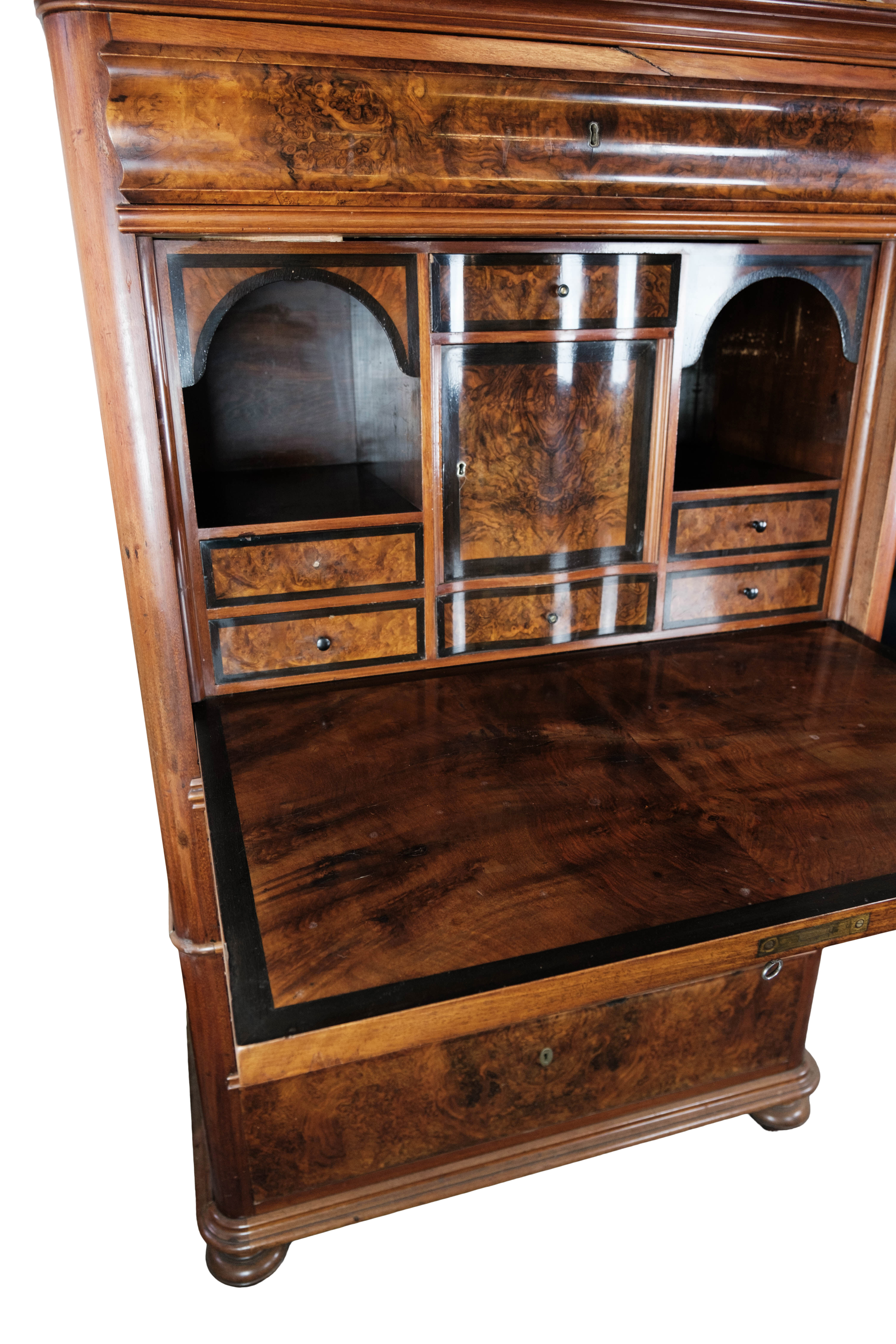 Bureau of polished walnut and mahogany, 1850s