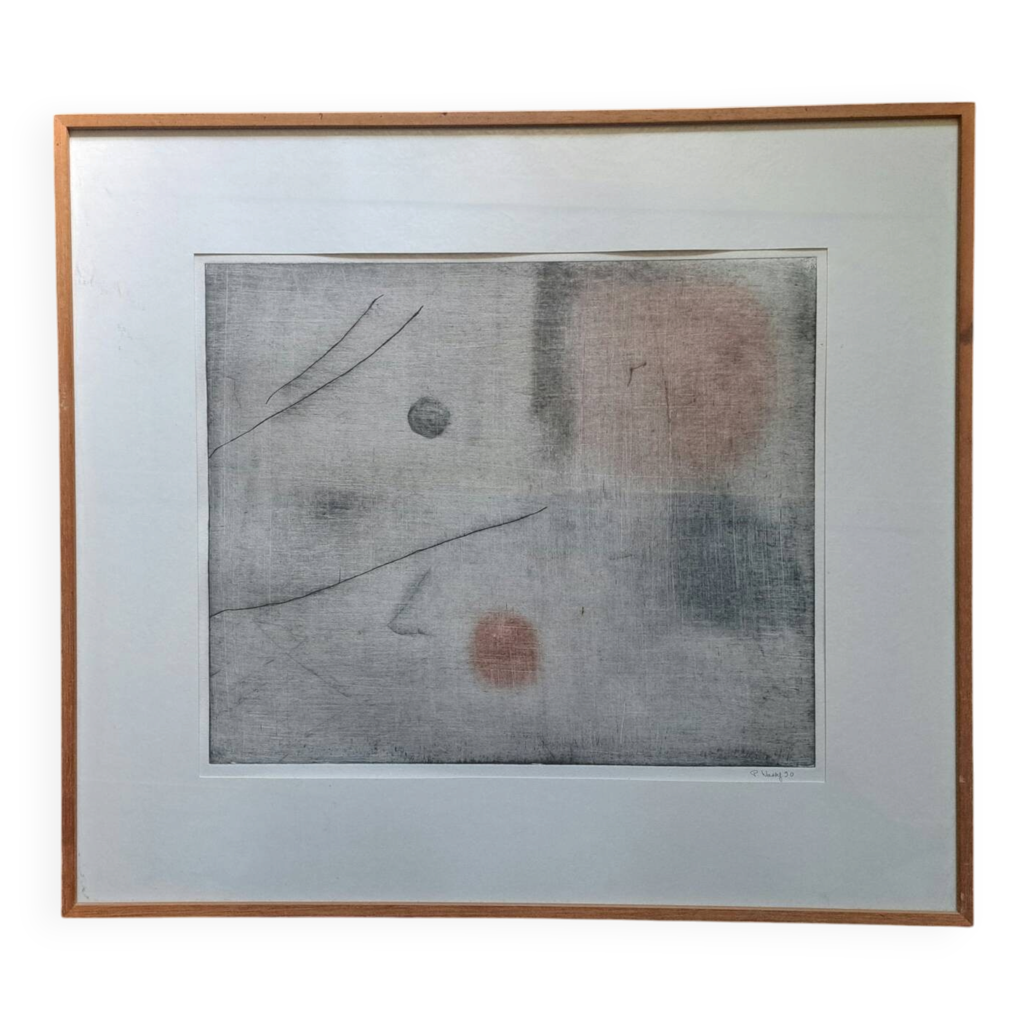 Surrealist and minimalist monotype painting signed by Pierre WASSEF - 1990