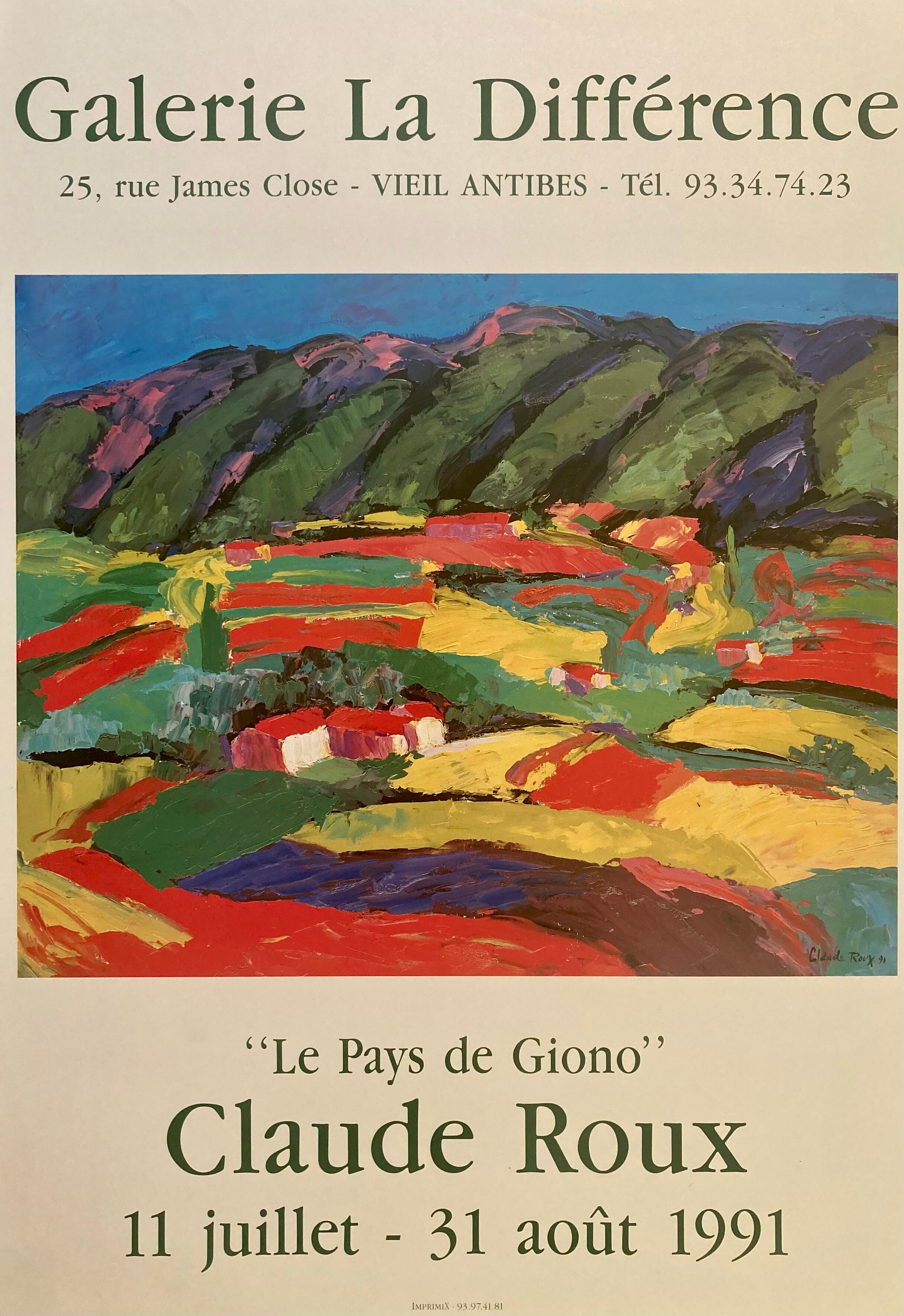 Affiche de Claude Roux Gallerie La différence Antibes 1991