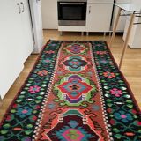 Moldavian runner rug with stylized flowers and geometric design