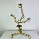 Brutalist candle holder, wrought iron, chain links, gold patina.