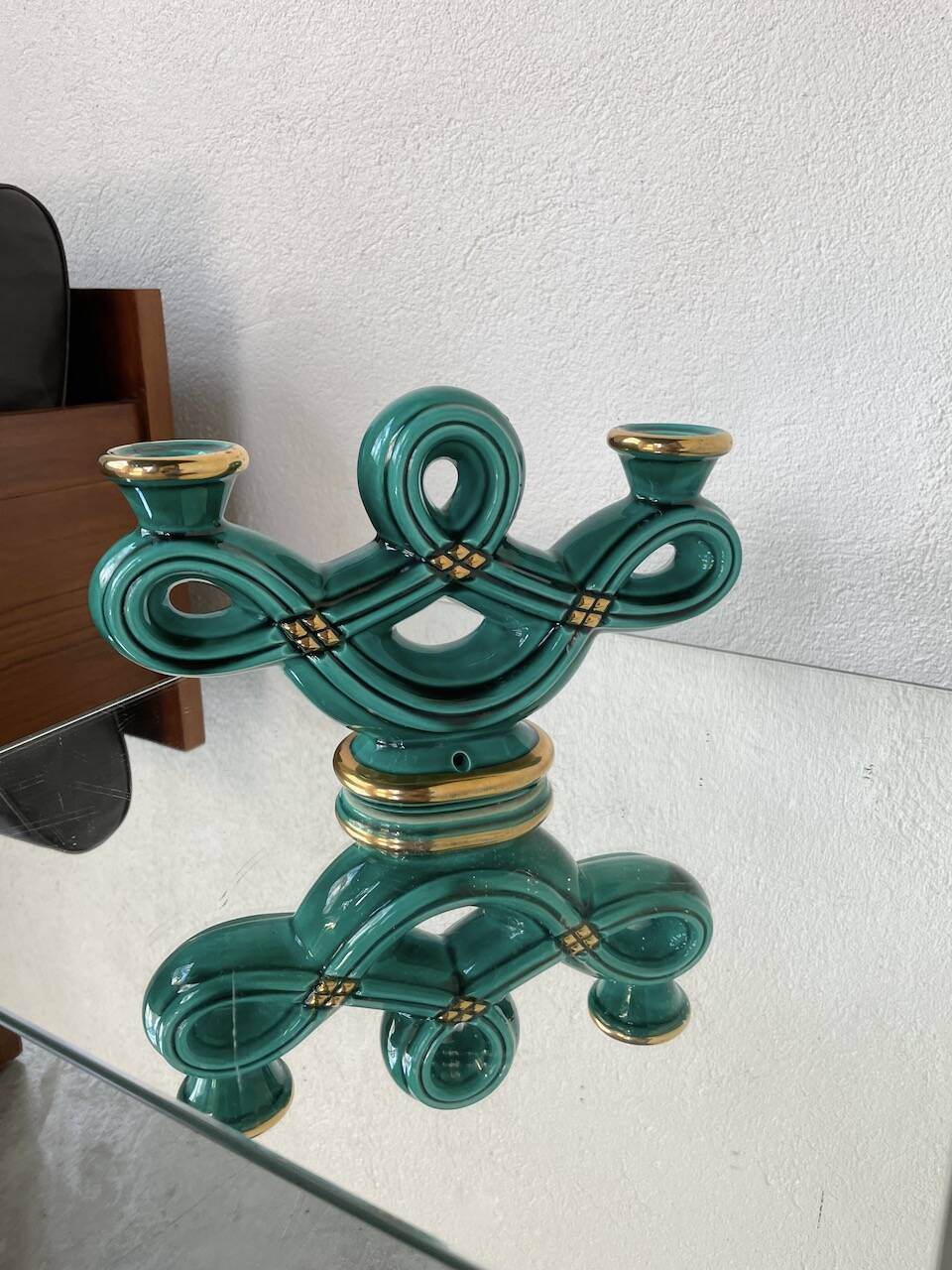 Vallauris green ceramic candle holder