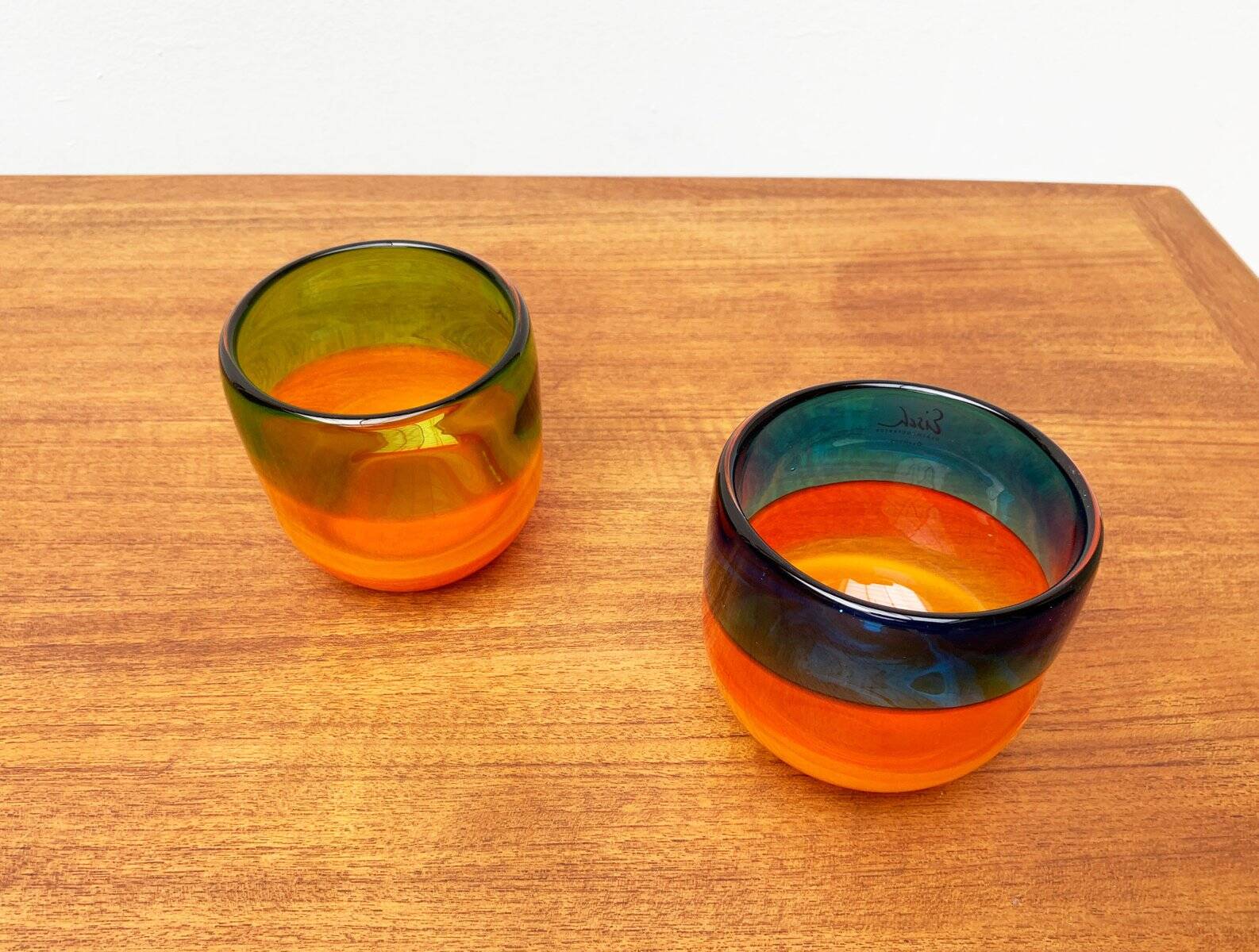 Set of 2 vintage German coloured glass bowls by Eisch.
